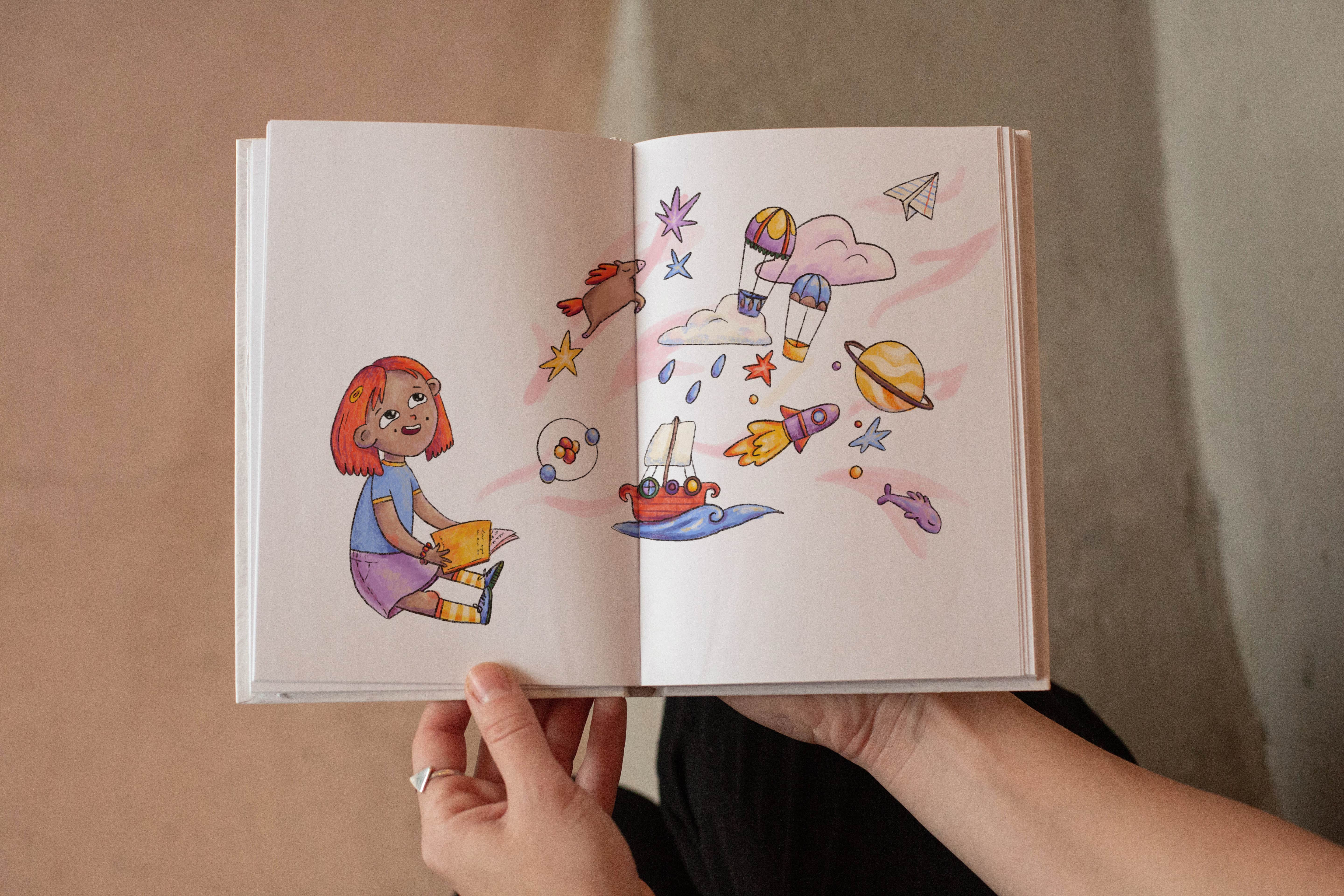 The illustration inside a book