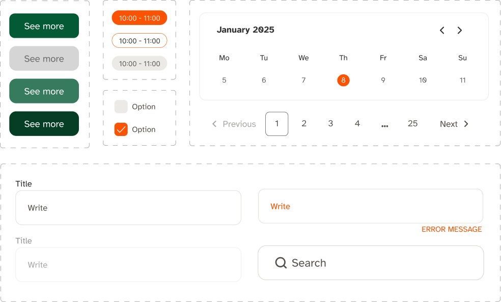 Button, selection, calendar, and text input states