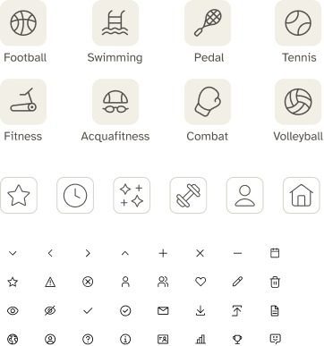 Recreated sport and interface icons for Milano Sport