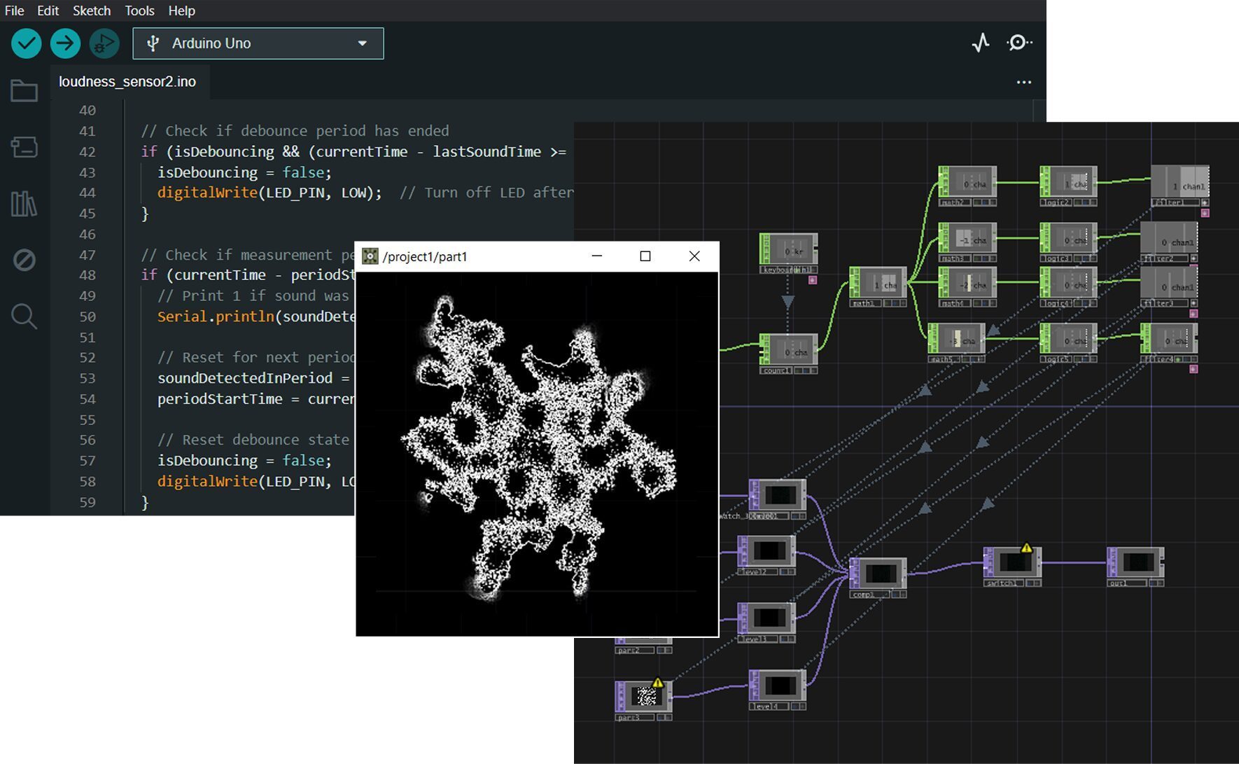 Arduino code and TouchDesigner patch powering the breath-detection interaction