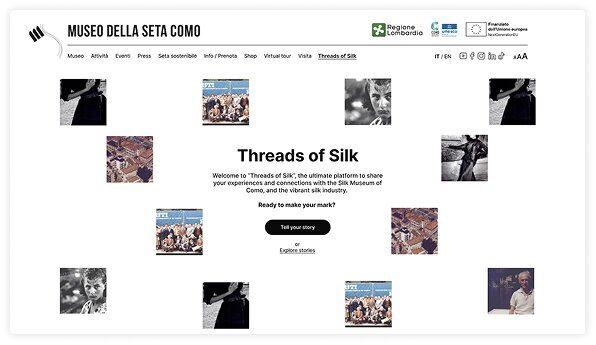 Museo della Seta Como website with the Threads of Silk landing page