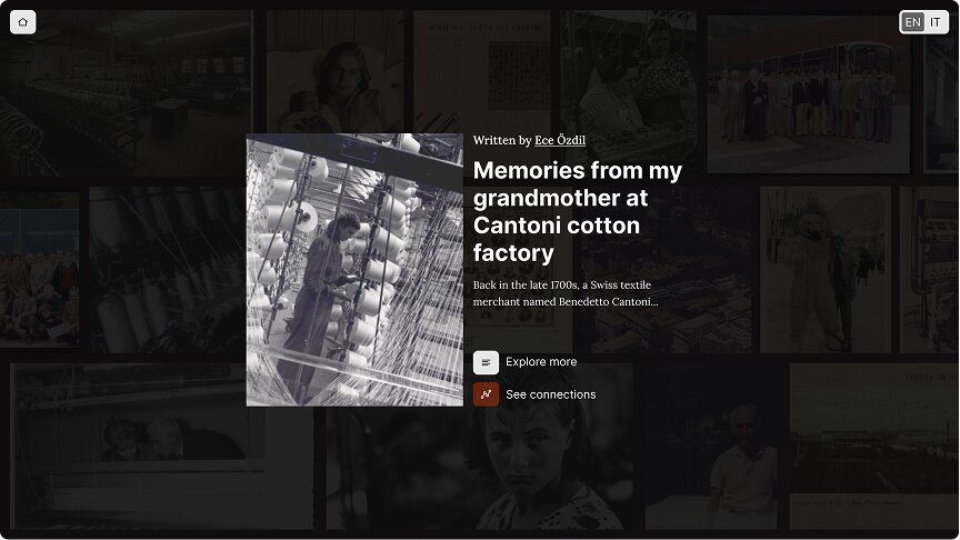 A visitor previewing another story, 'Memories from my grandmother at Cantoni cotton factory'