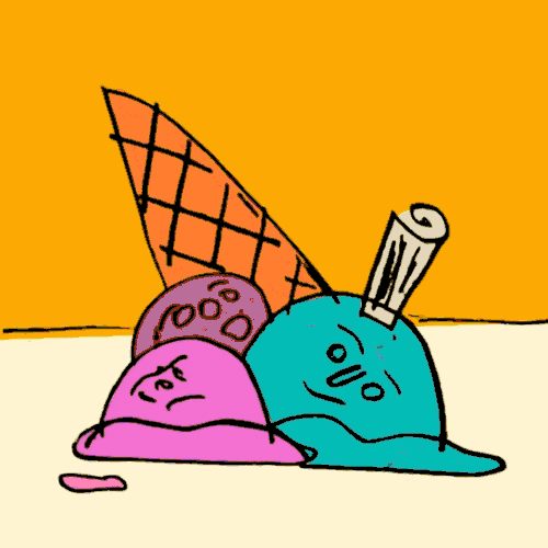 Animated colored exploration of the melting ice cream illustration on an orange background
